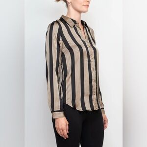 T Tahari Black and Cream Striped Button-Down Shirt